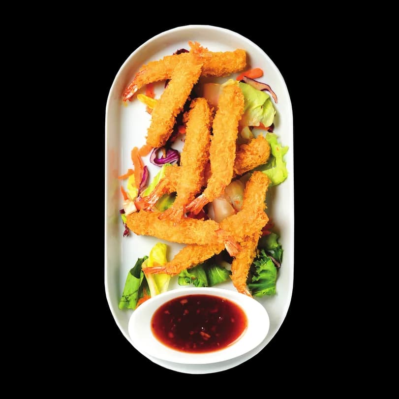 Tempura hiidkrevetid magusa tšillikastmega
